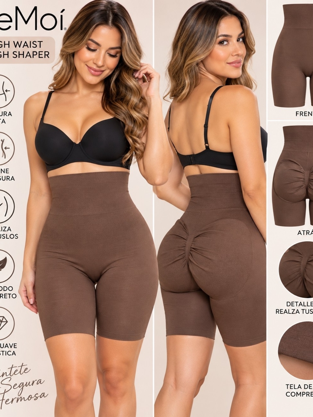 Moi High-Waist Shaping Shorts in Chocolate Brown